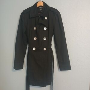 Express Black Double-Breasted Women's Short Trench Coat 100% Cotton